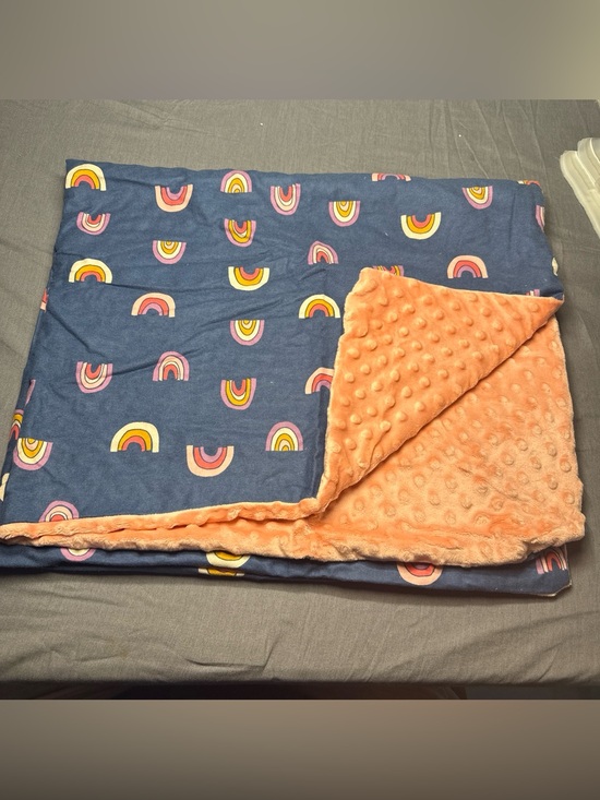 Handmade Other - Navy Rainbow Minky Dot Baby Blanket - Coral Reverse